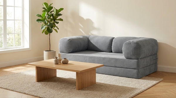 NORA · Canapé droit convertible velours côtelé · Gris