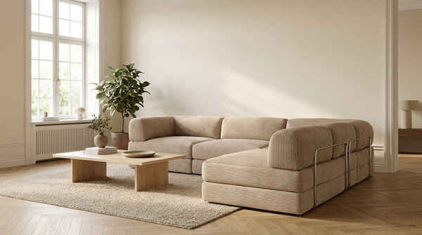 NORA GRAND · Grand canapé droit convertible velours côtelé · Beige