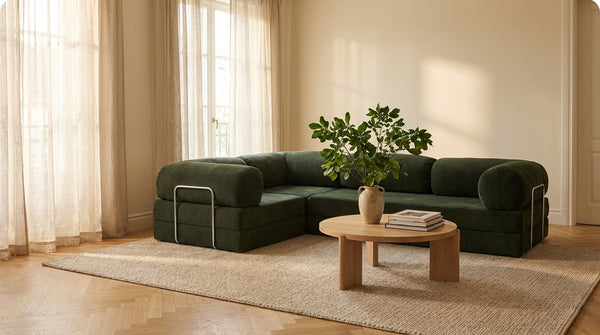 NORA ANGLE · Canapé d'angle convertible velours côtelé · Vert