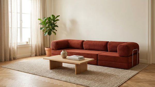 NORA GRAND · Grand canapé droit convertible velours côtelé · Terracotta