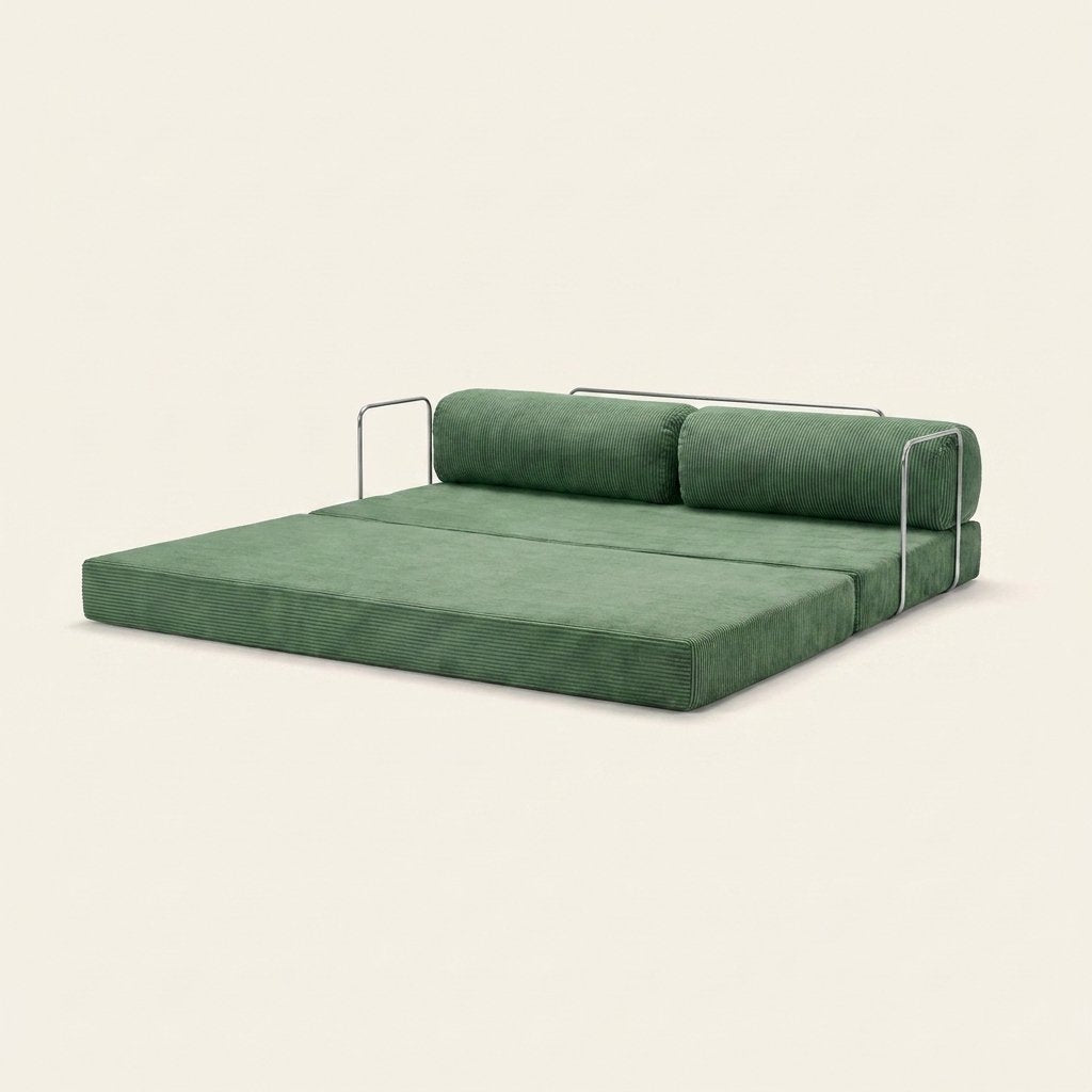 Nora Grand vert sauge, déplié en couchage