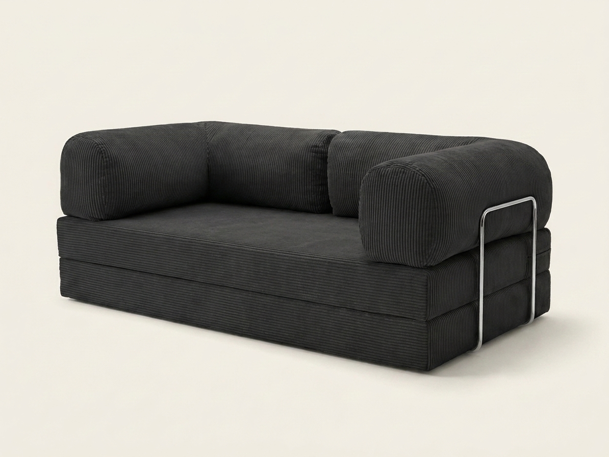 Nora, canapé convertible en velours côtelé, coloris noir