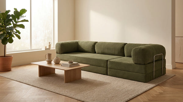 NORA GRAND · Grand canapé droit convertible velours côtelé · Kaki
