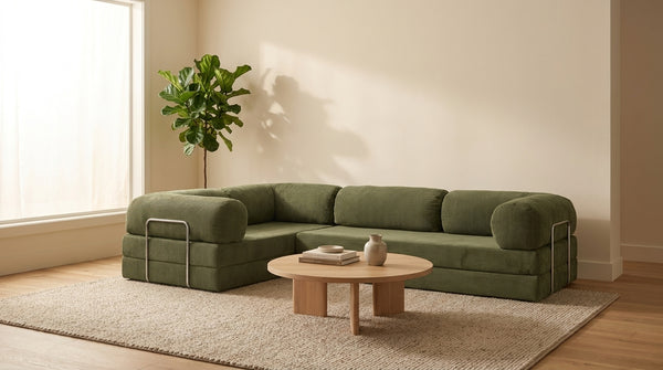 NORA ANGLE · Canapé d'angle convertible velours côtelé · Kaki