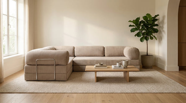 NORA ANGLE · Canapé d'angle convertible velours côtelé · Beige