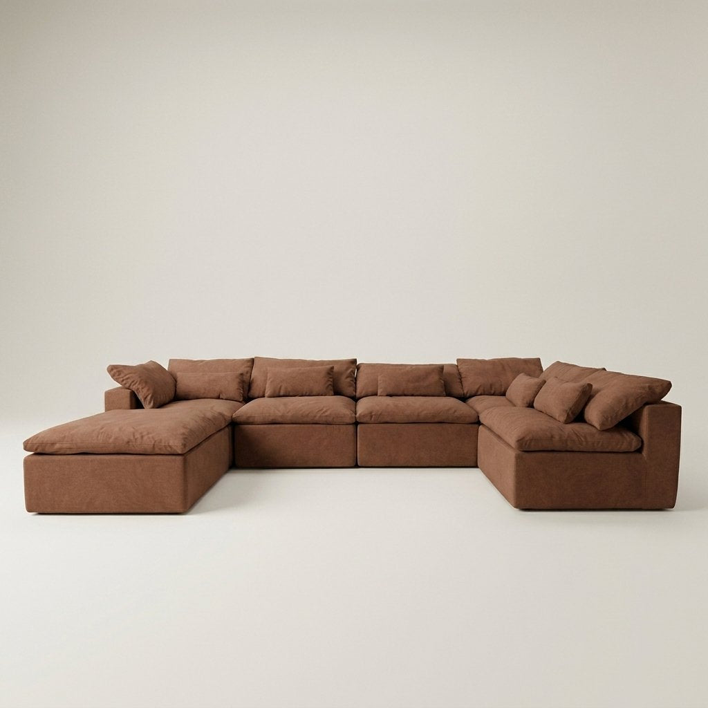 Vela 6 modules, canapé modulable en tissu Wind, coloris terracotta