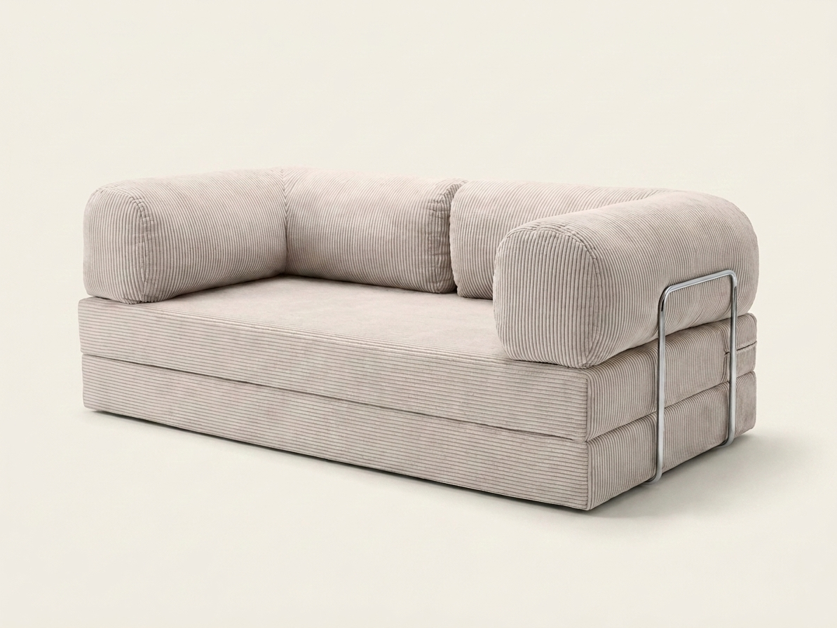 Nora, canapé convertible en velours côtelé, coloris beige