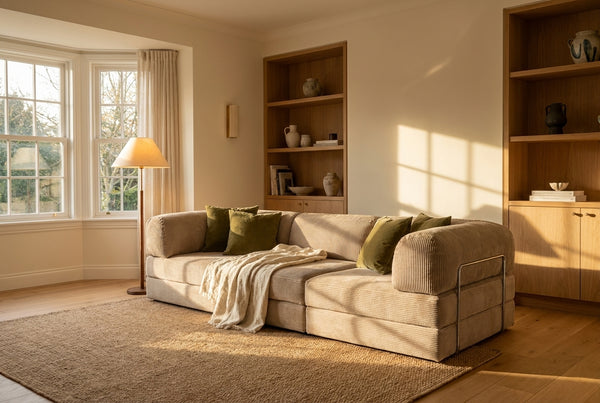 NORA GRAND · Grand canapé droit convertible velours côtelé · Beige