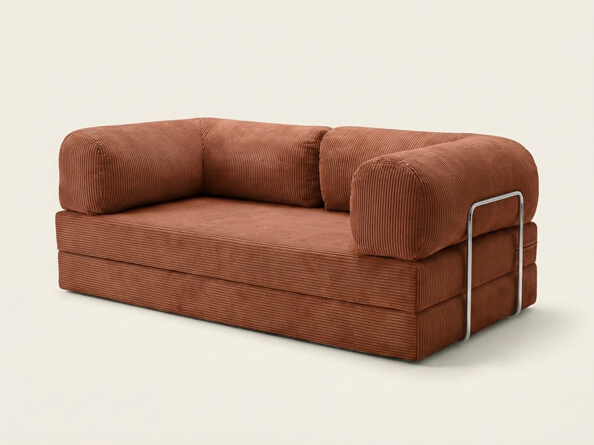 Nora, canapé convertible en velours côtelé, coloris terracotta