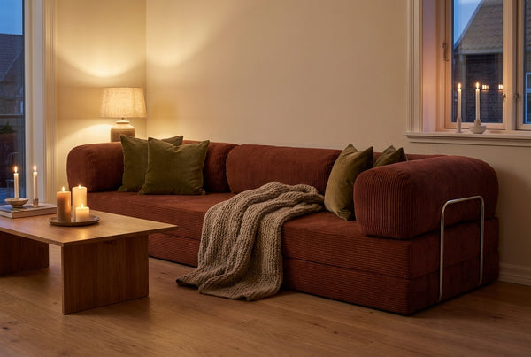 NORA GRAND · Grand canapé droit convertible velours côtelé · Terracotta