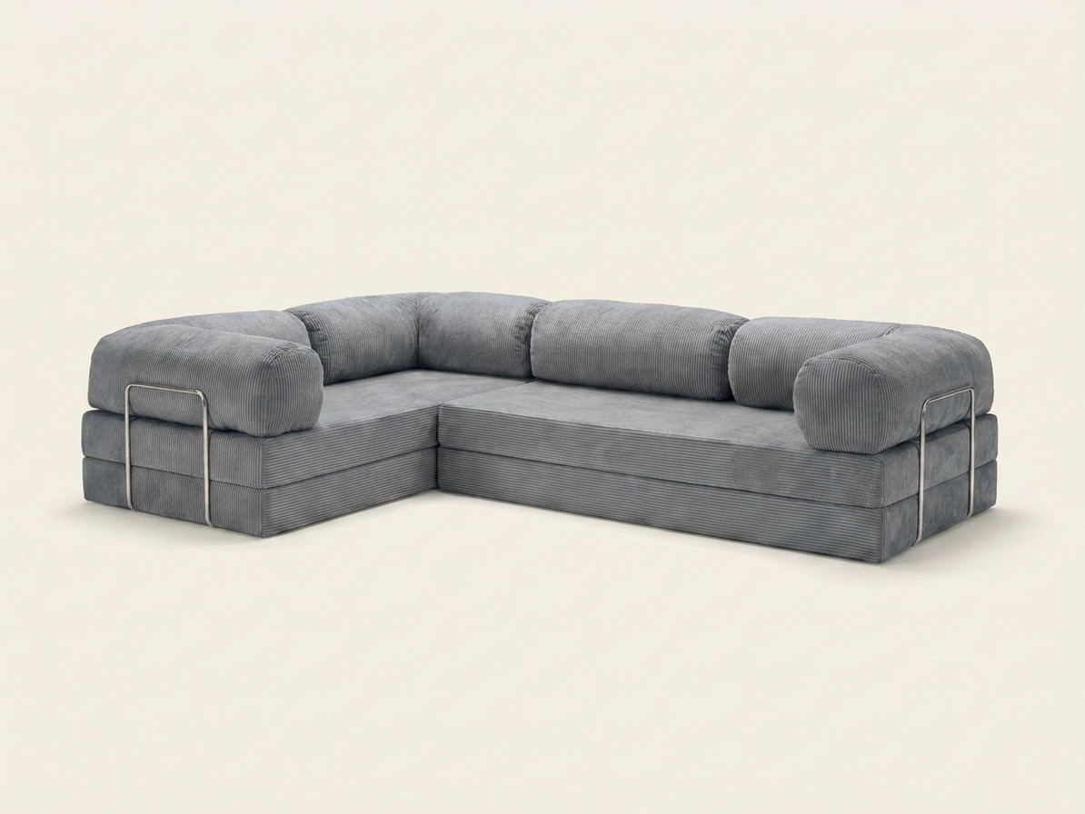 Nora Angle, canapé d'angle convertible en velours côtelé, coloris gris