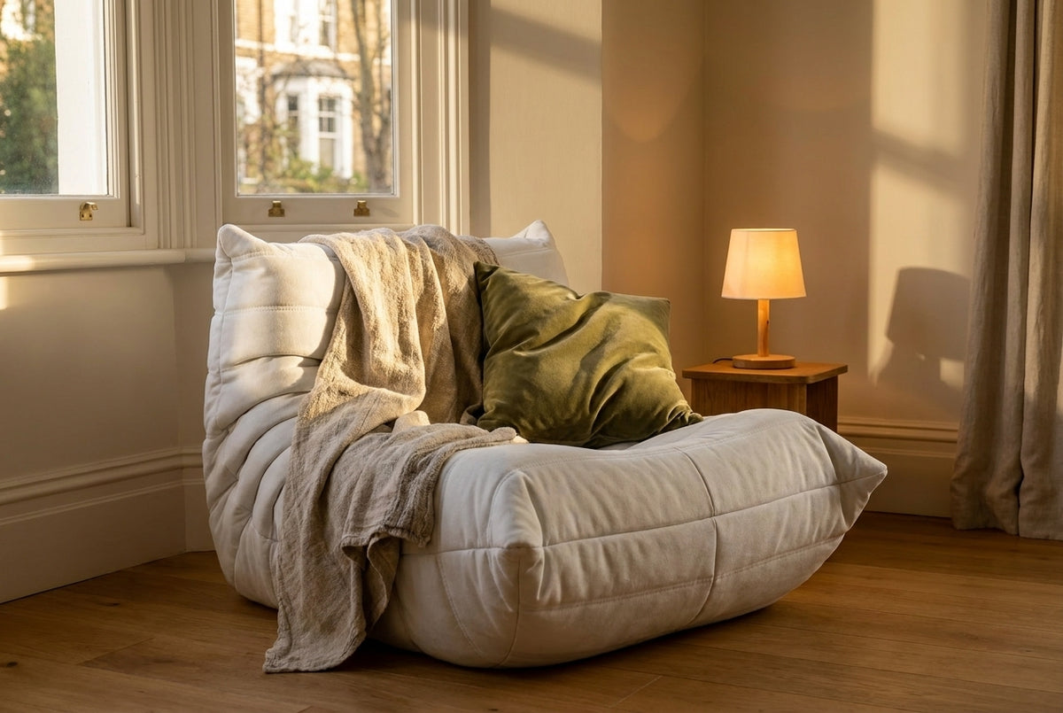 MIRA · Fauteuil lounge compressé · Blanc crème