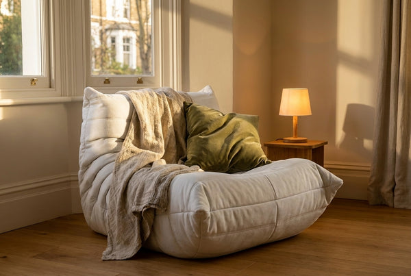 MIRA · Fauteuil lounge compressé · Blanc crème