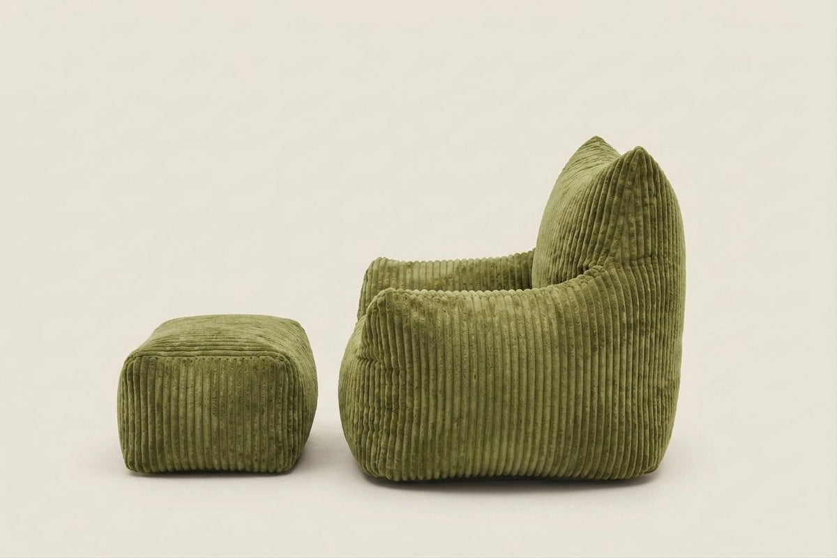 Pola vert amande avec ottoman, vue de profil