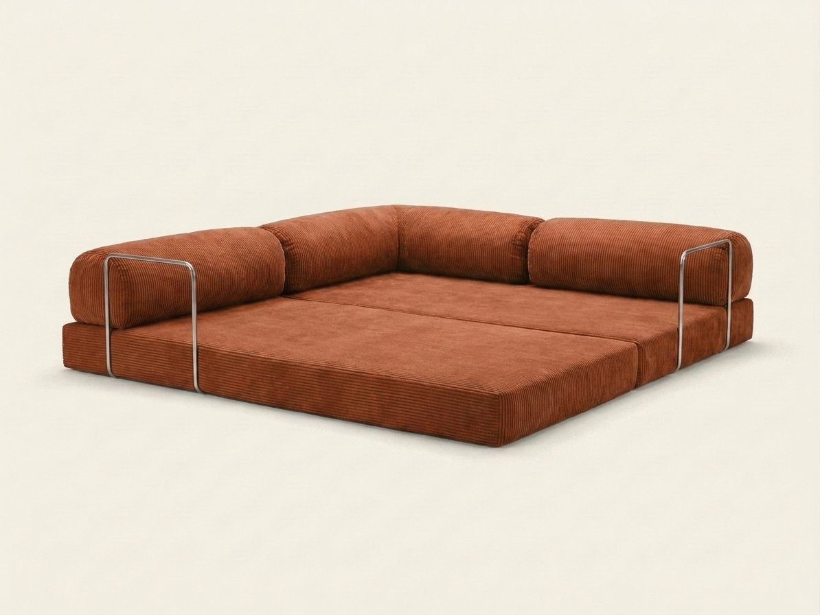 Nora Angle orange, déplié en couchage