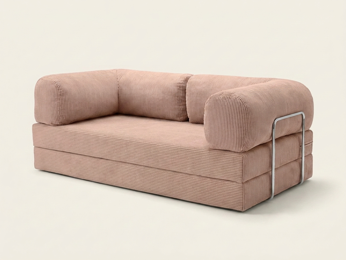 Nora, canapé convertible en velours côtelé, coloris vieux rose