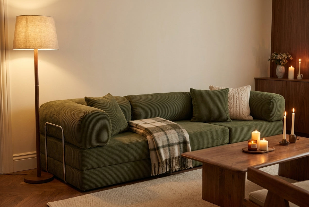 NORA GRAND · Grand canapé droit convertible velours côtelé · Kaki