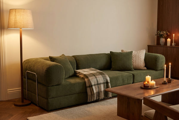 NORA GRAND · Grand canapé droit convertible velours côtelé · Kaki