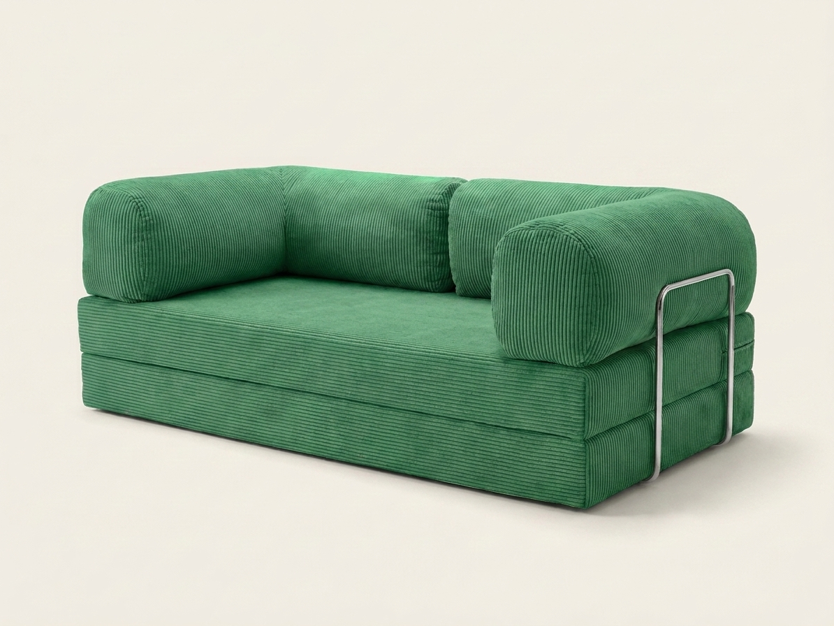 Nora, canapé convertible en velours côtelé, coloris vert sauge