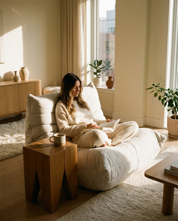 MIRA · Fauteuil lounge compressé · Blanc crème