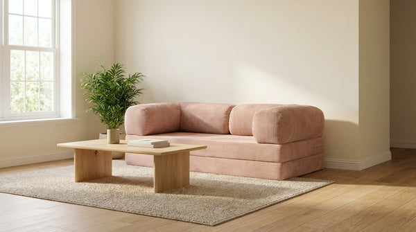 NORA · Canapé droit convertible velours côtelé · Vieux rose