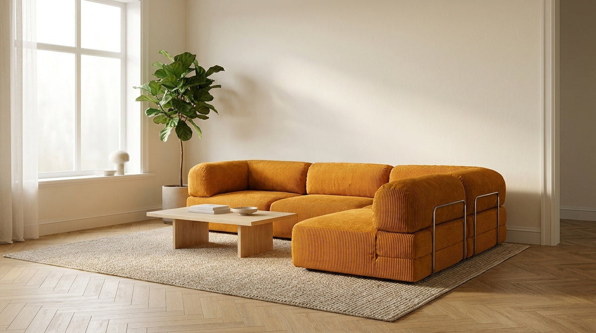 NORA GRAND · Grand canapé droit convertible velours côtelé · Moutarde
