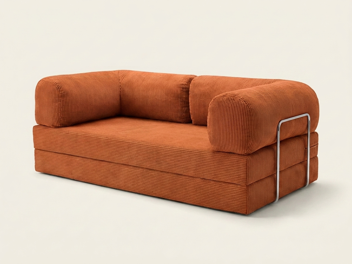 Nora, canapé convertible en velours côtelé, coloris orange