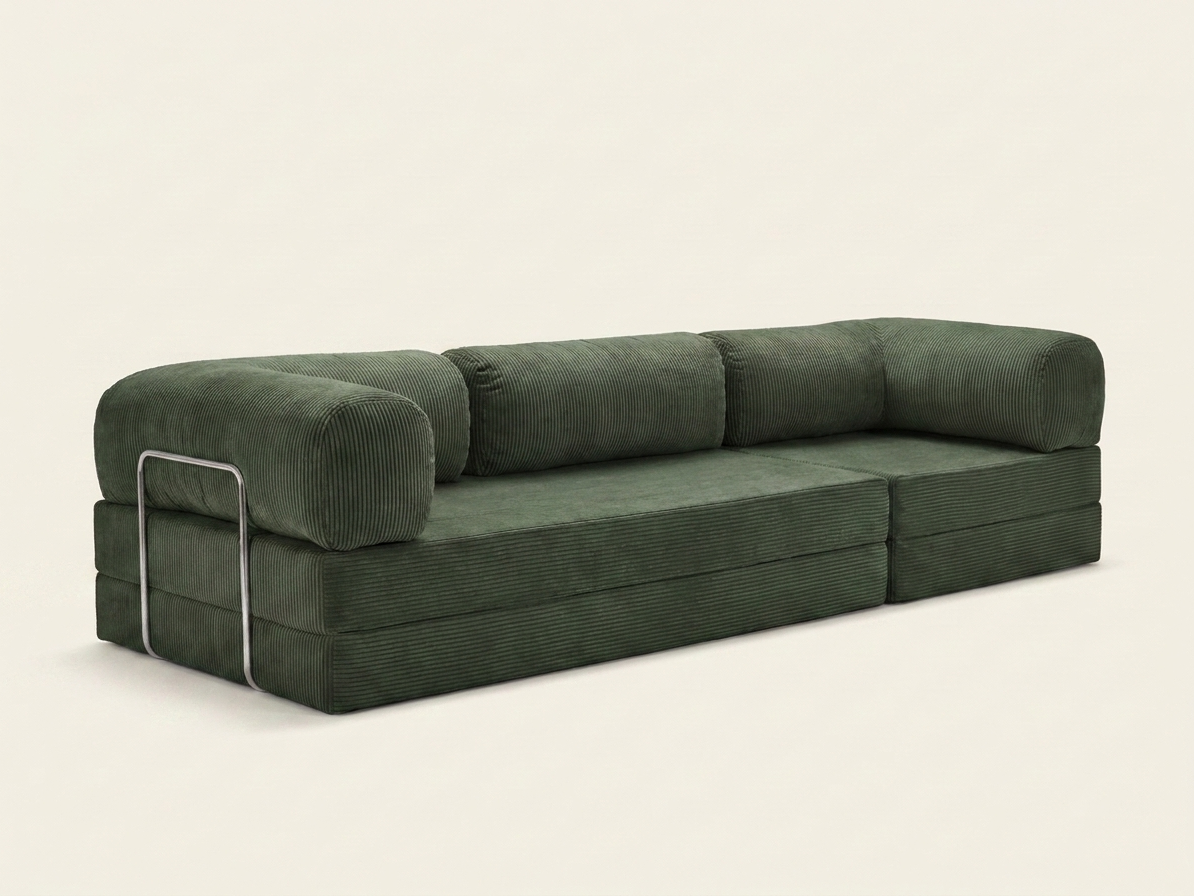 Nora Grand, grand canapé convertible en velours côtelé, coloris vert