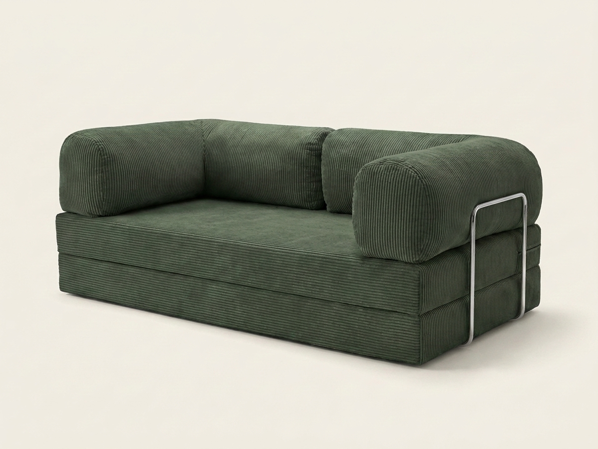 Nora, canapé convertible en velours côtelé, coloris vert