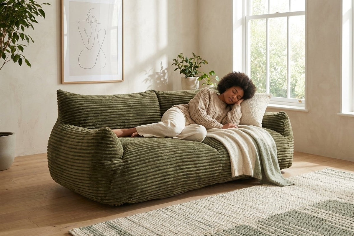 Sieste sur le canapé pouf Pola Duo kaki