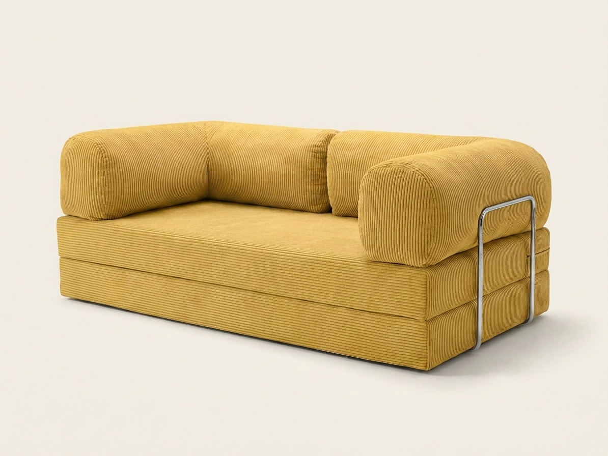 Nora, canapé convertible en velours côtelé, coloris jaune