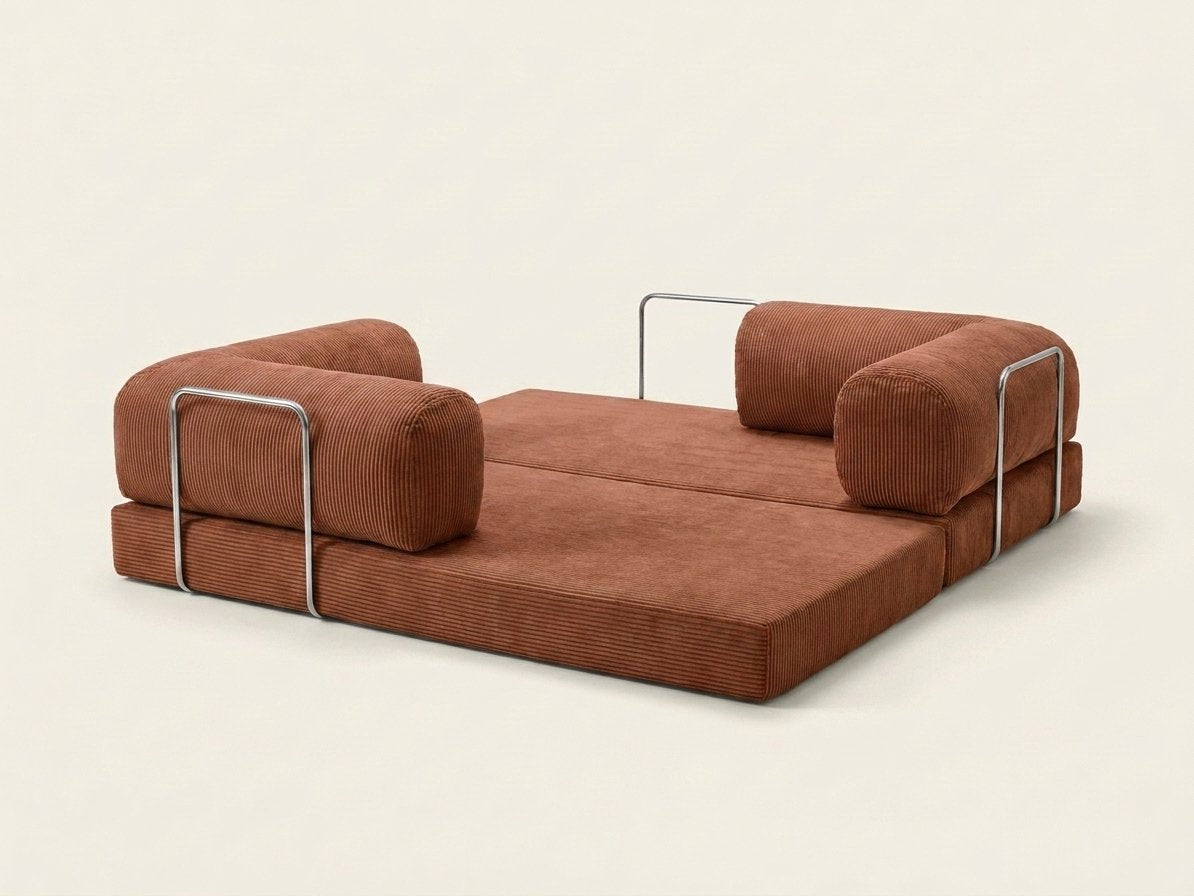 Nora terracotta, déplié en couchage