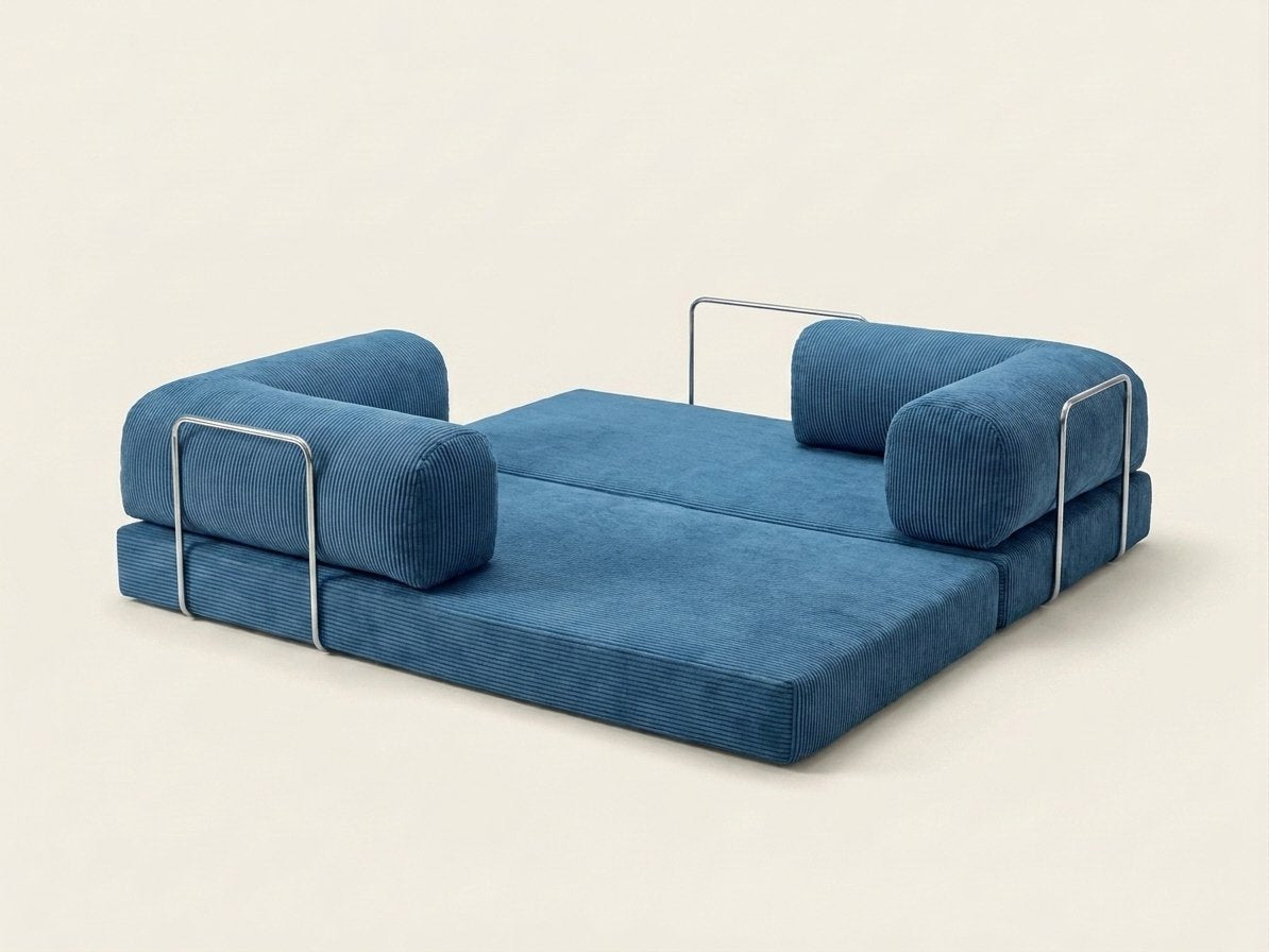 Nora bleu, déplié en couchage