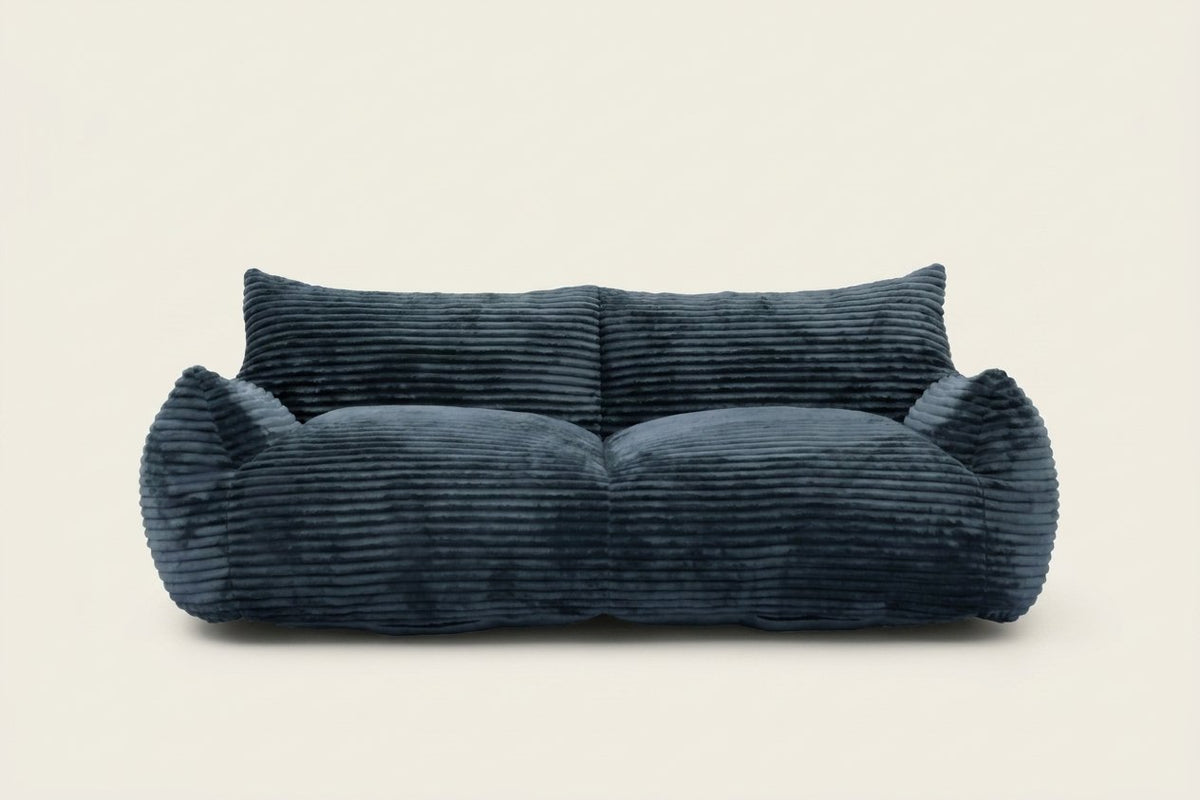 Pola Duo, canapé pouf 2 places en velours côtelé, coloris bleu nuit