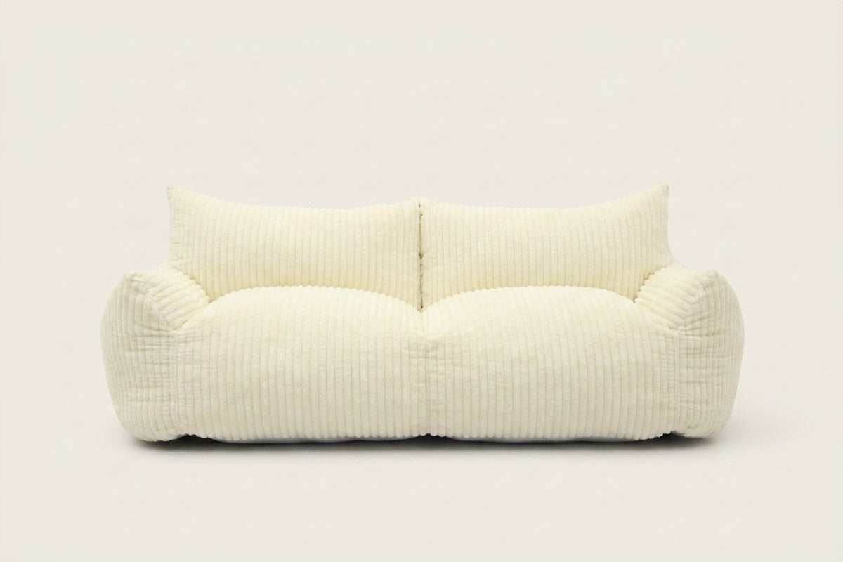Pola Duo, canapé pouf 2 places en velours côtelé, coloris blanc crème