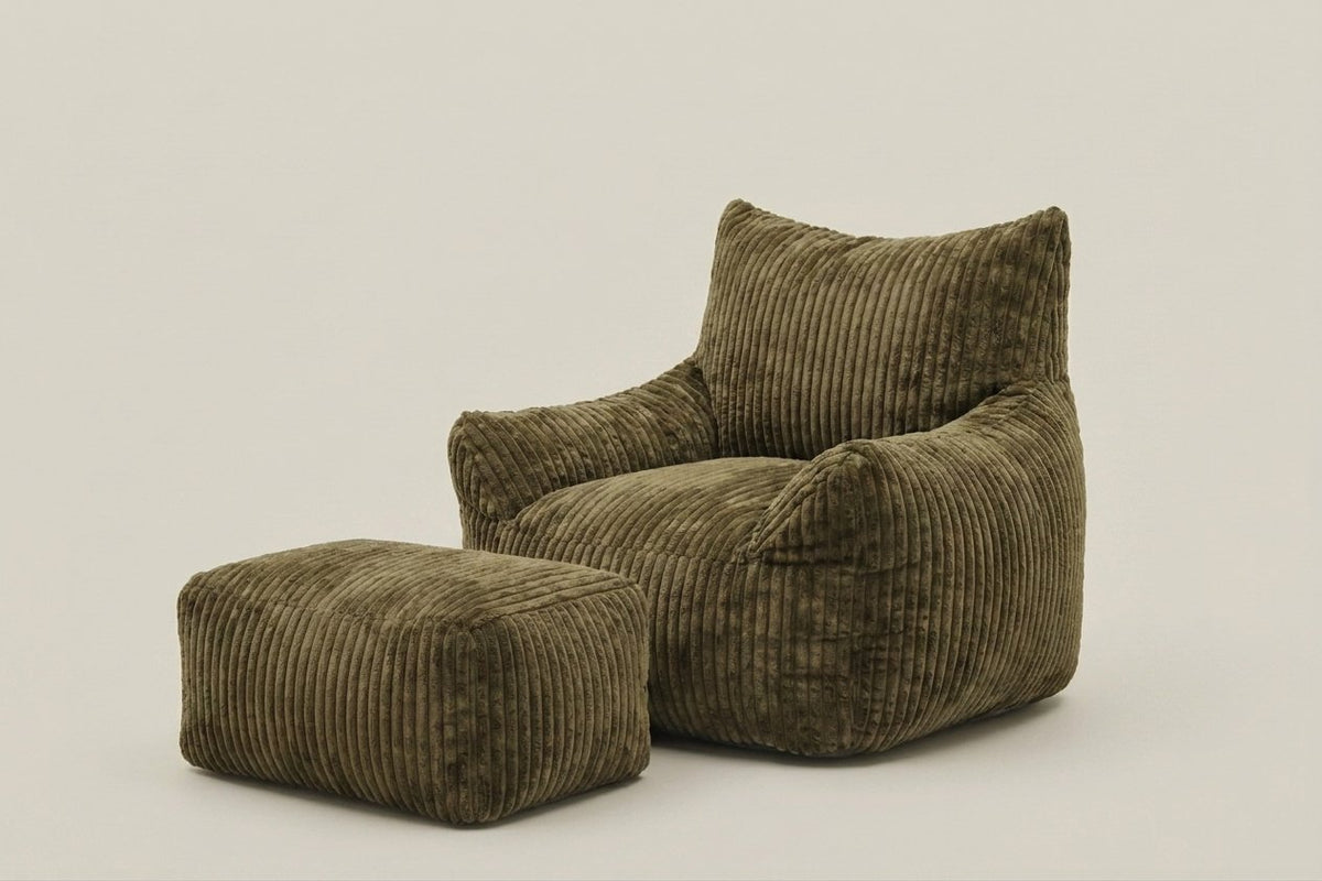Pola kaki avec ottoman, vue de trois-quarts