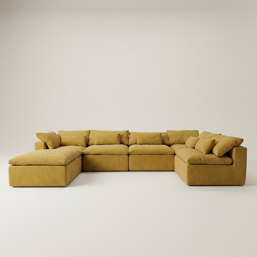 Vela 6 modules, canapé modulable en tissu Wind, coloris ocre
