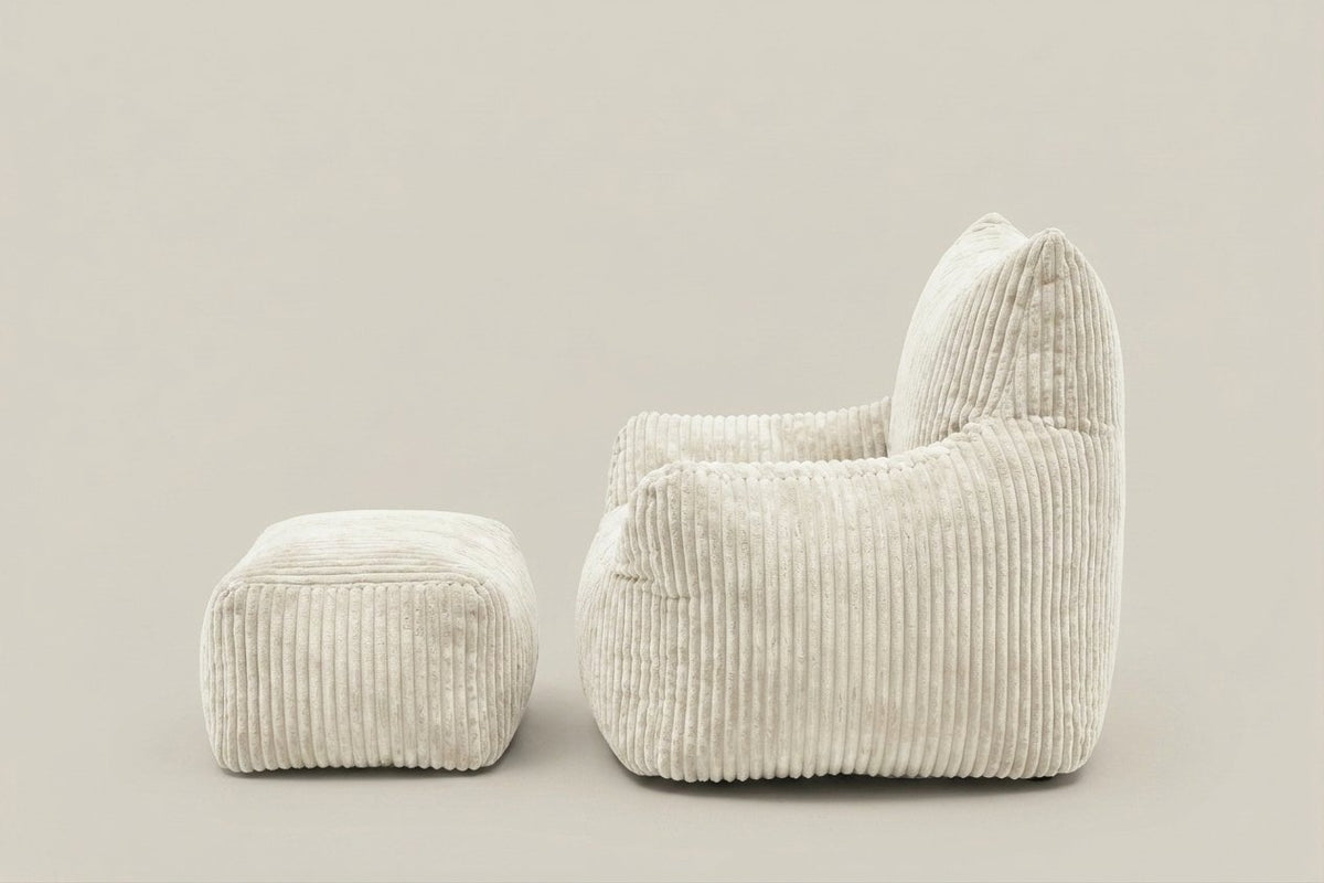 Pola blanc crème avec ottoman, vue de profil