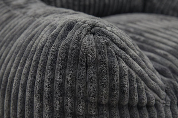 Pola gris anthracite avec ottoman, détail du velours côtelé