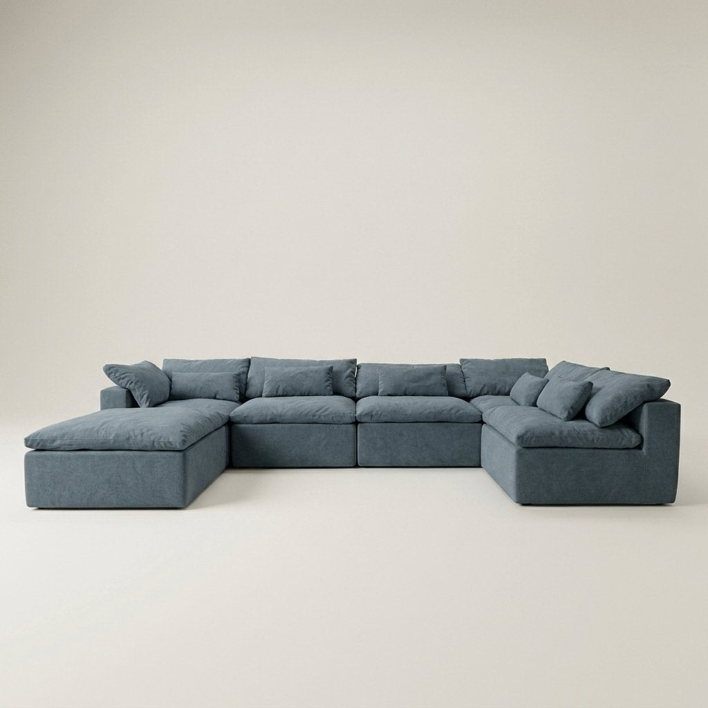 Vela 6 modules, canapé modulable en tissu Wind, coloris bleu orage