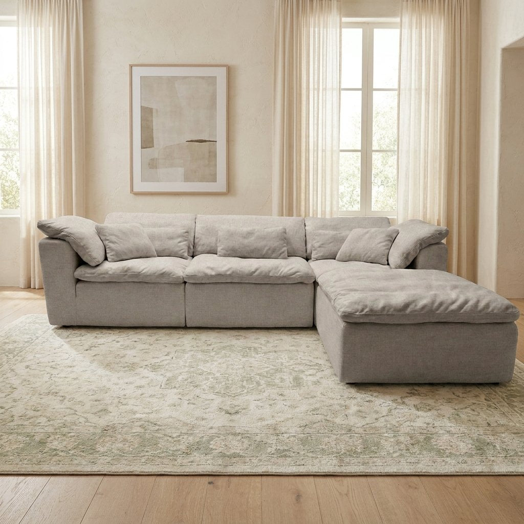 Canapé modulable Vela 4 modules beige dans un salon lumineux