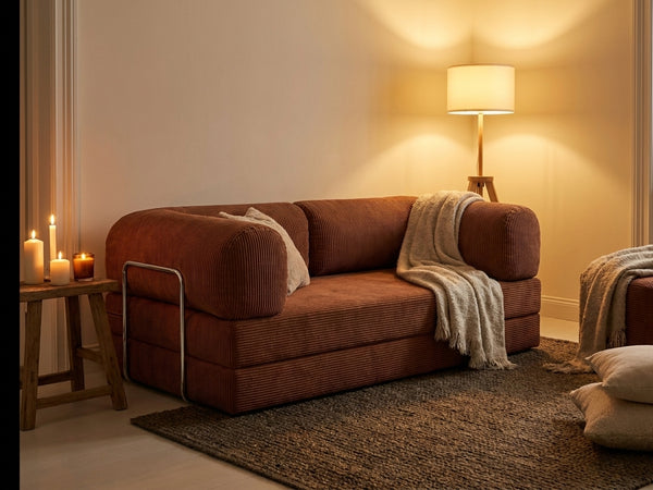 NORA canapé convertible terracotta ambiance du soir