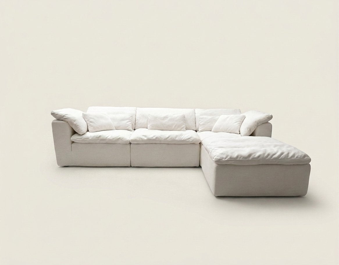 Vela 4 modules, canapé modulable en tissu Wind, coloris blanc crème