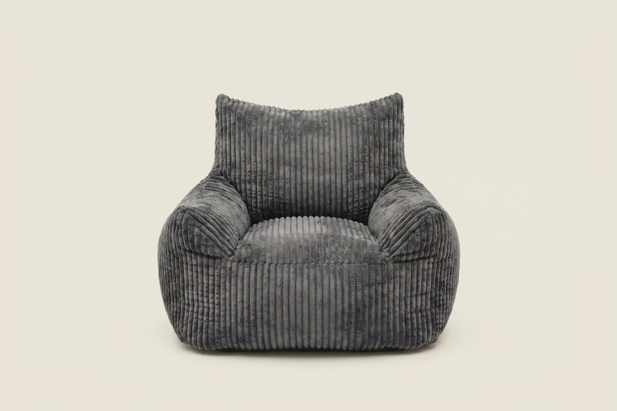 Pola, fauteuil pouf en velours côtelé, coloris gris anthracite
