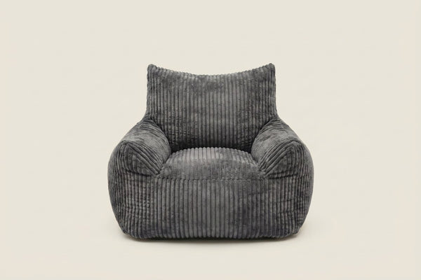 Pola, fauteuil pouf en velours côtelé, coloris gris anthracite