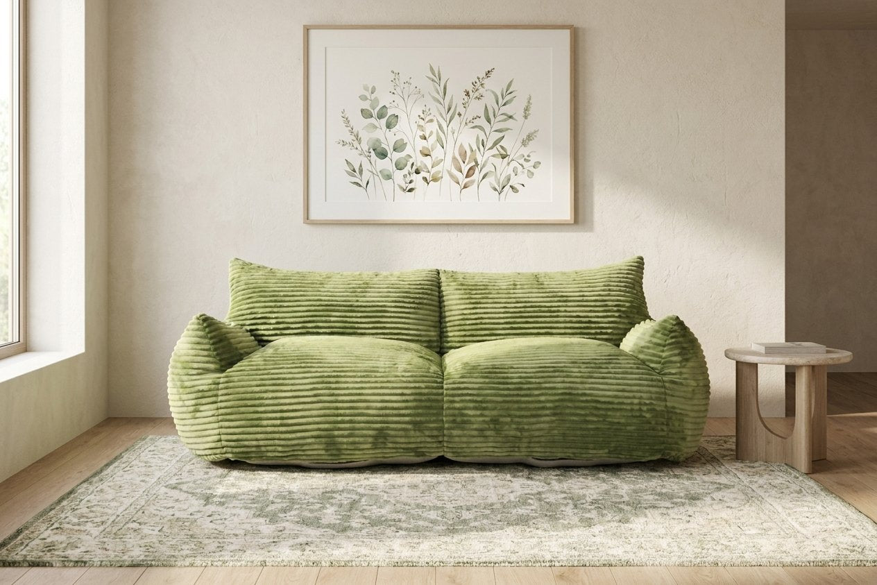 Canapé pouf Pola Duo vert amande dans un salon lumineux Image