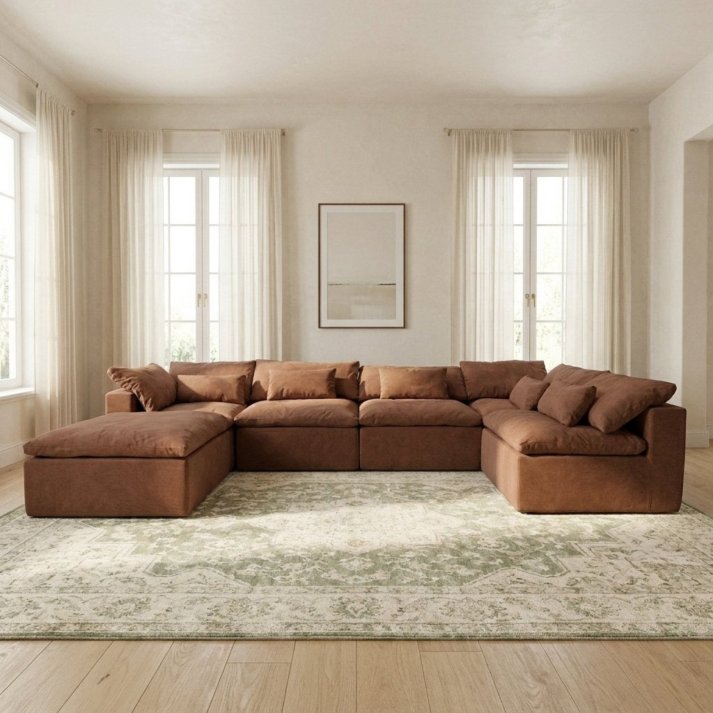 Canapé modulable Vela 6 modules terracotta dans un salon lumineux
