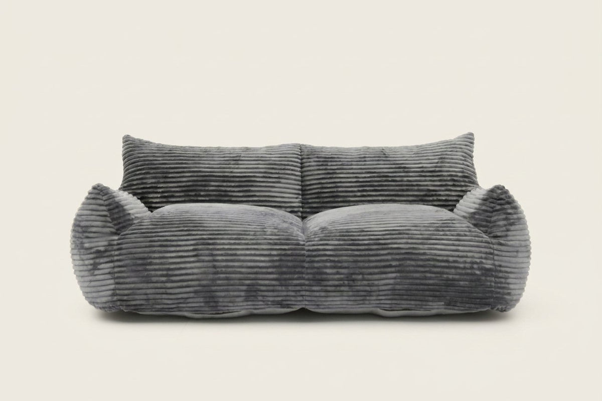 Pola Duo, canapé pouf 2 places en velours côtelé, coloris gris anthracite