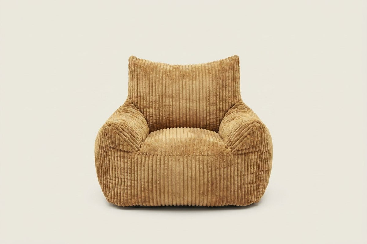 Pola, fauteuil pouf en velours côtelé, coloris caramel