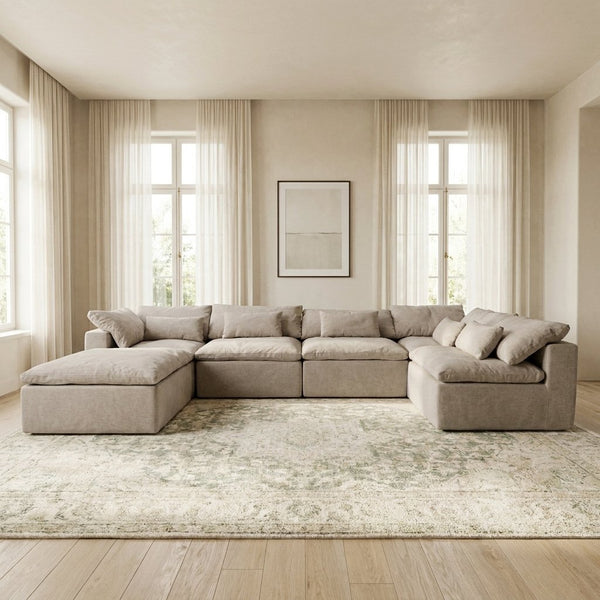 Canapé modulable Vela 6 modules beige dans un salon lumineux